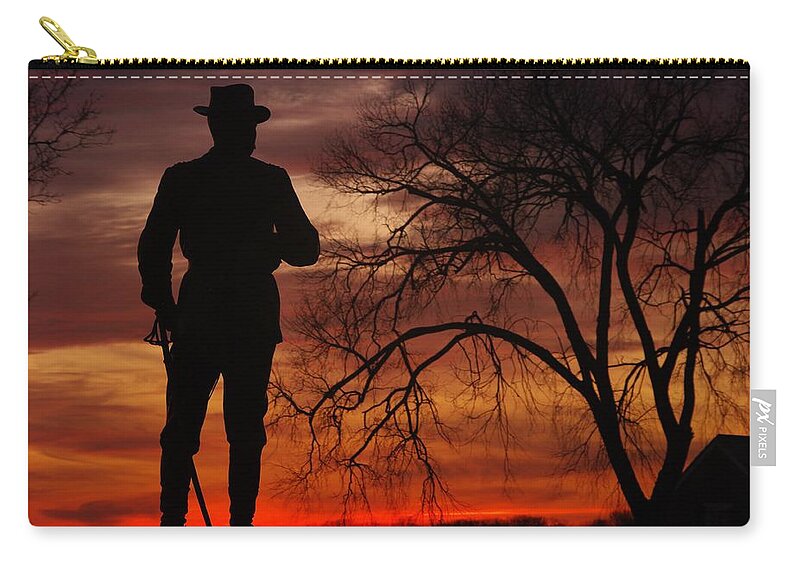 Civil War Zip Pouch featuring the photograph Sky Fire - Brigadier General John Buford - Commanding First Division Cavalry Corps Sunset Gettysburg by Michael Mazaika