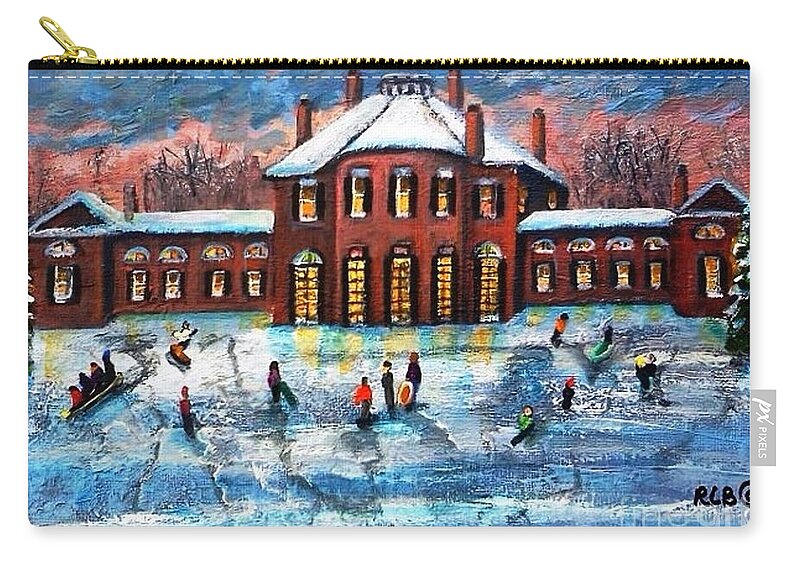 Landscape Zip Pouch featuring the painting Sledding at the Gore Estate by Rita Brown