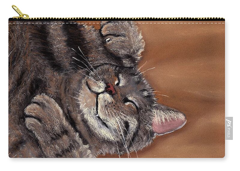 Sleepy Zip Pouch featuring the painting Sleepy Kitty by Anastasiya Malakhova