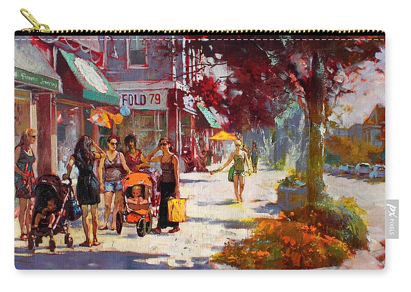 Landscape Zip Pouch featuring the painting Small Talk in Elmwood Ave by Ylli Haruni