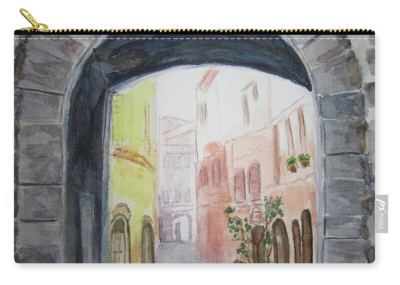 Italy Zip Pouch featuring the painting Small Village in Italy by Elvira Ingram