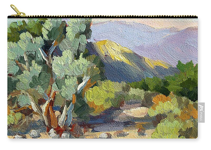 Smoke Trees Zip Pouch featuring the painting Smoke Trees At Thousand Palms by Diane McClary
