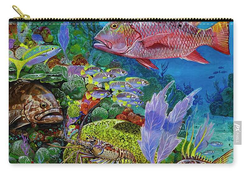 Snapper Zip Pouch featuring the painting Snapper Reef Re0028 by Carey Chen