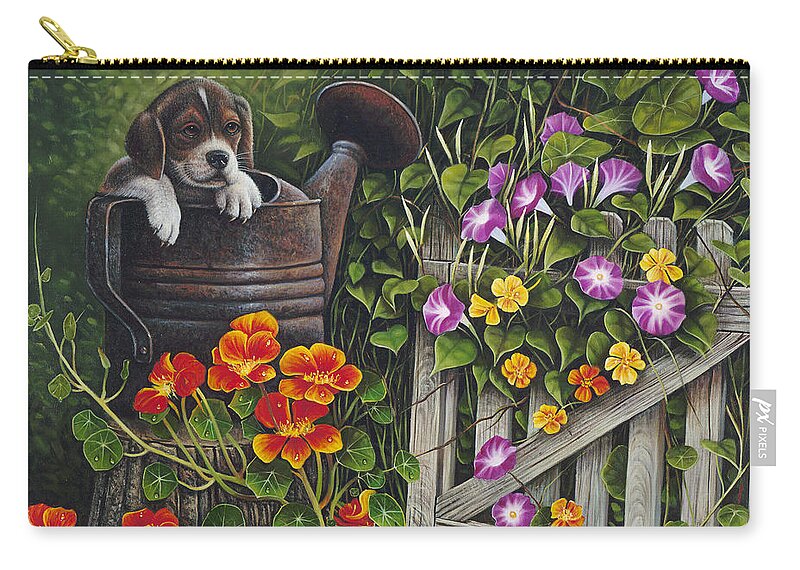 Puppy Zip Pouch featuring the painting Snout N Spout by Ricardo Chavez-Mendez