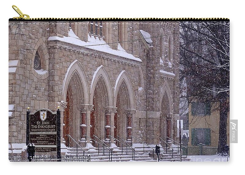 Church Zip Pouch featuring the photograph Snow at St. John's by Christopher Plummer