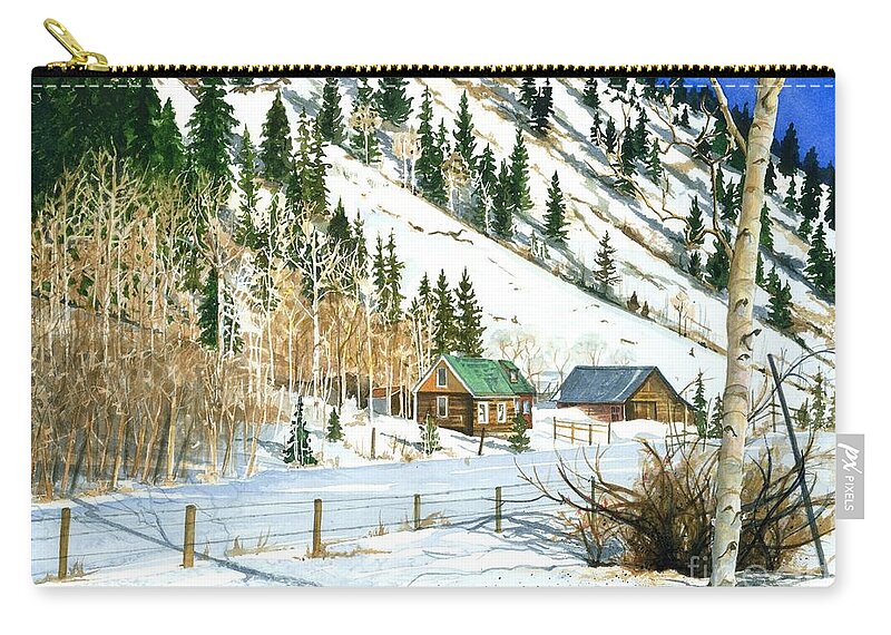 Water Color Paintings Zip Pouch featuring the painting Snow Bound by Barbara Jewell