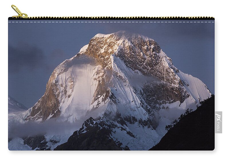 Cyril Ruoso Zip Pouch featuring the photograph Snow-covered Peaks Huscaran Mountain by Cyril Ruoso