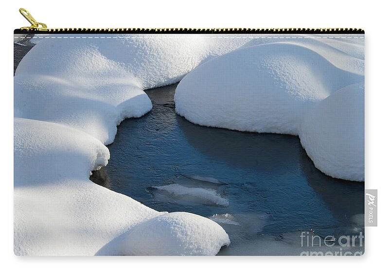 Water Zip Pouch featuring the photograph Snow Covered Rocks by Alana Ranney
