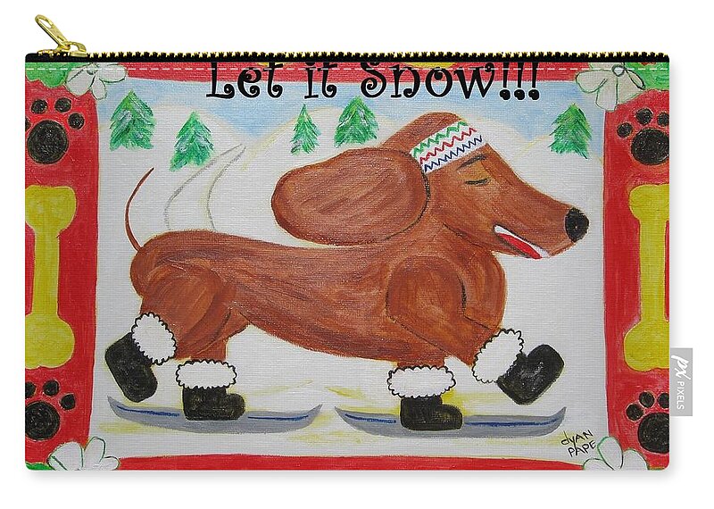 Dogs Zip Pouch featuring the painting Snow Dog by Diane Pape