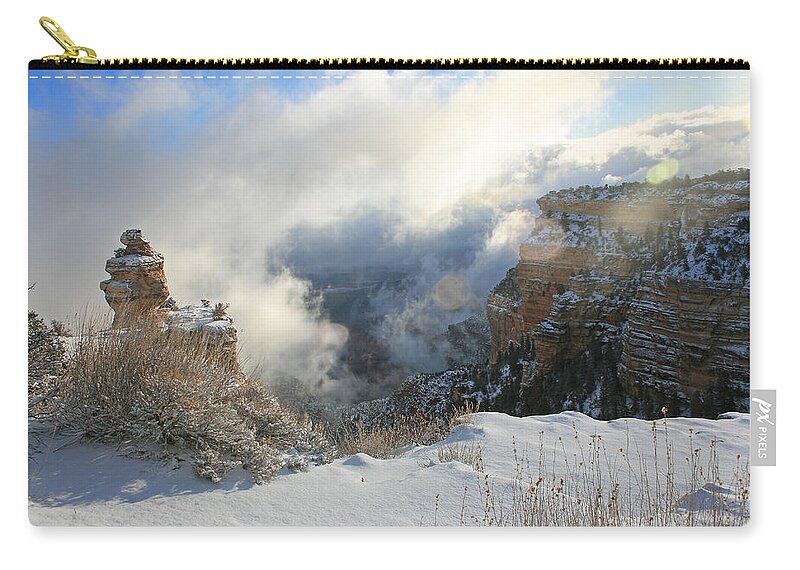 Grand Canyon Zip Pouch featuring the photograph Snow in the Canyon 1 by Susan McMenamin