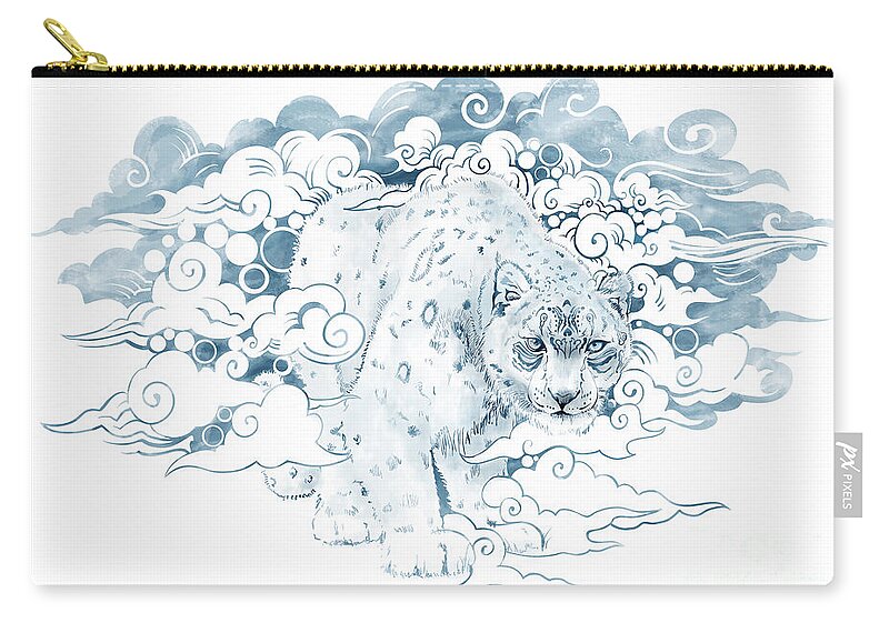 Snow Leopard Illustration Carry-all Pouch featuring the painting Tibetan Snow leopard by Sassan Filsoof