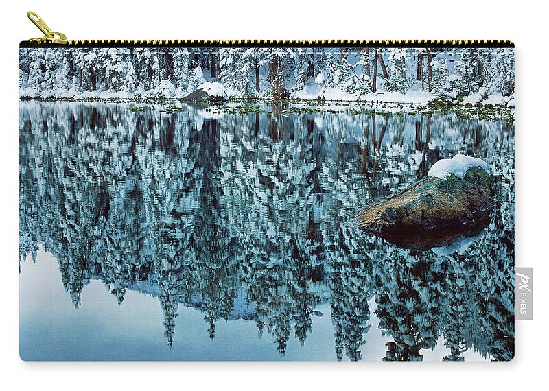 Photograph Zip Pouch featuring the photograph Snow Mirror by Eric Glaser