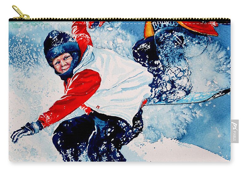 Sports Zip Pouch featuring the painting Snowboard Psyched by Hanne Lore Koehler