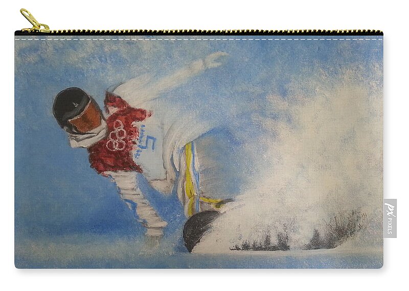 Snowboarder Zip Pouch featuring the painting Snowboarder by Amelie Simmons