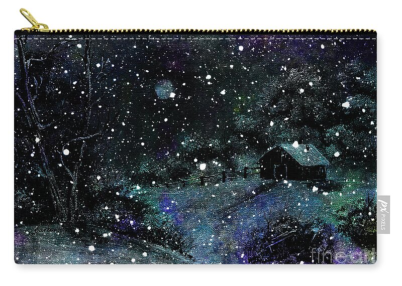 Snowfall At Night Zip Pouch featuring the painting Snowfall at Night by Barbara A Griffin