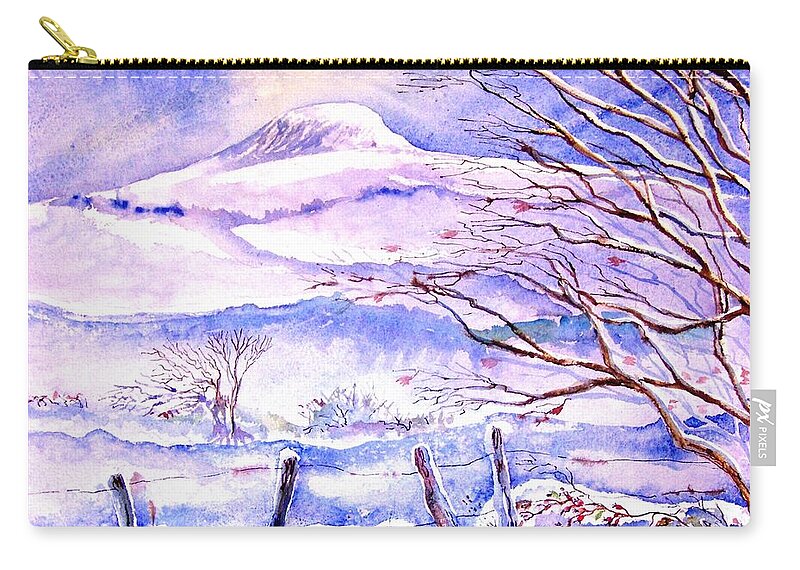  Snowfall Zip Pouch featuring the painting Snowfall on Eagle Hill Hacketstown Ireland by Trudi Doyle