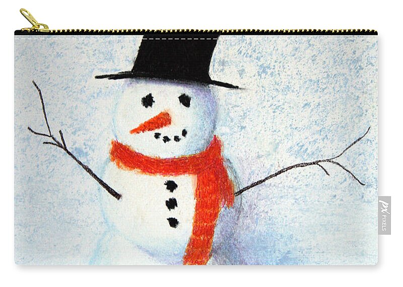 Snowman Zip Pouch featuring the pastel Snowman by Marna Edwards Flavell