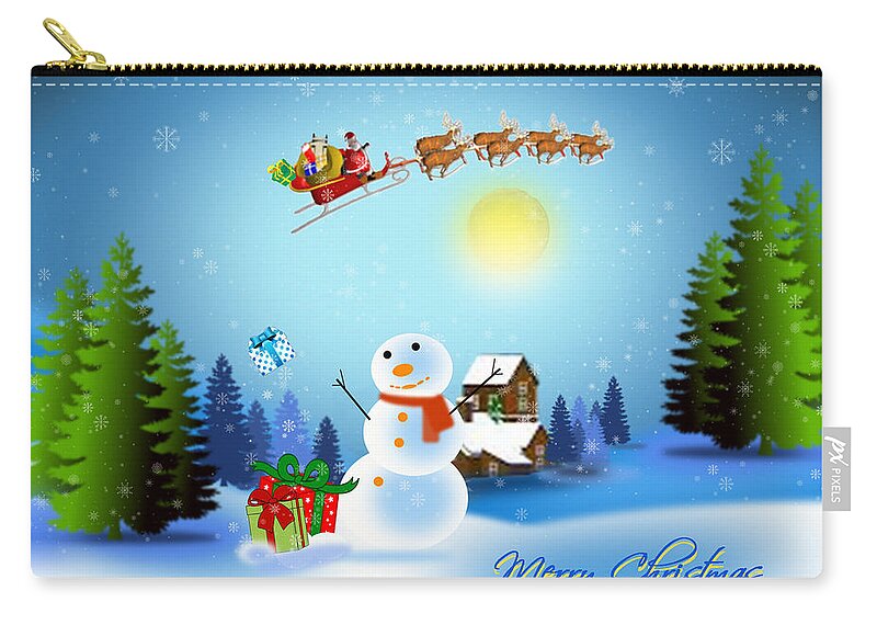 Christmas Carry-all Pouch featuring the digital art Snowmen receive gifts too by Spikey Mouse Photography