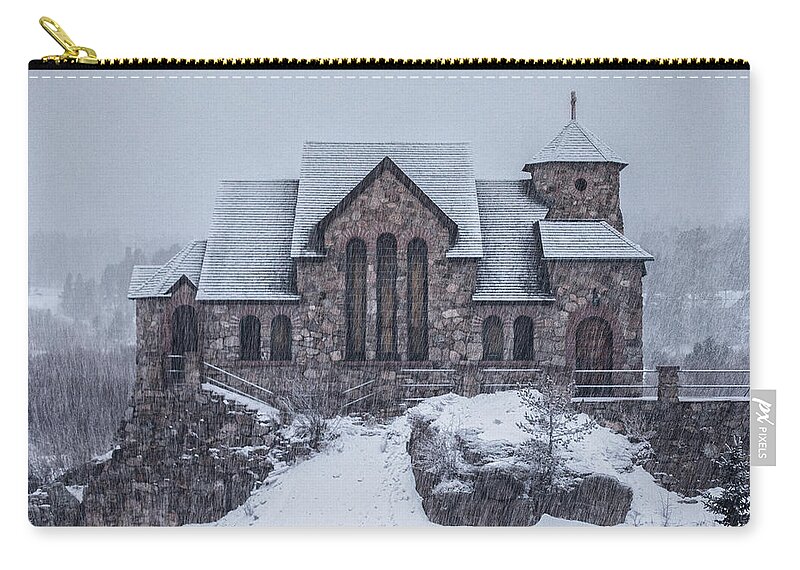 Snow Zip Pouch featuring the photograph Snowy Church by Darren White