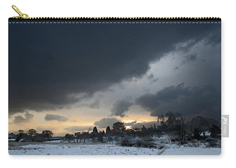 Landscape Zip Pouch featuring the digital art Snowy Dawn by David Davies