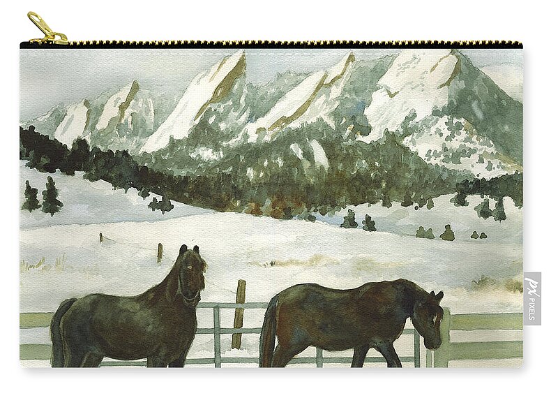 Winter Scene Painting Zip Pouch featuring the painting Snowy Day by Anne Gifford