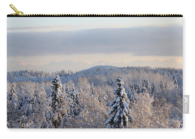 Away From It All Zip Pouch featuring the photograph Snowy forest seen from above by Ulrich Kunst And Bettina Scheidulin