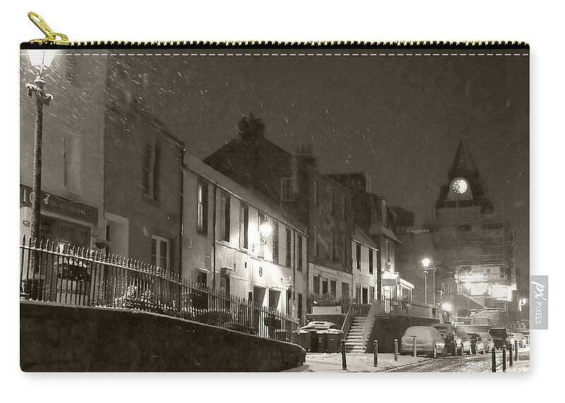 Snowing Zip Pouch featuring the photograph Snowy Night in Black and White by Elena Perelman