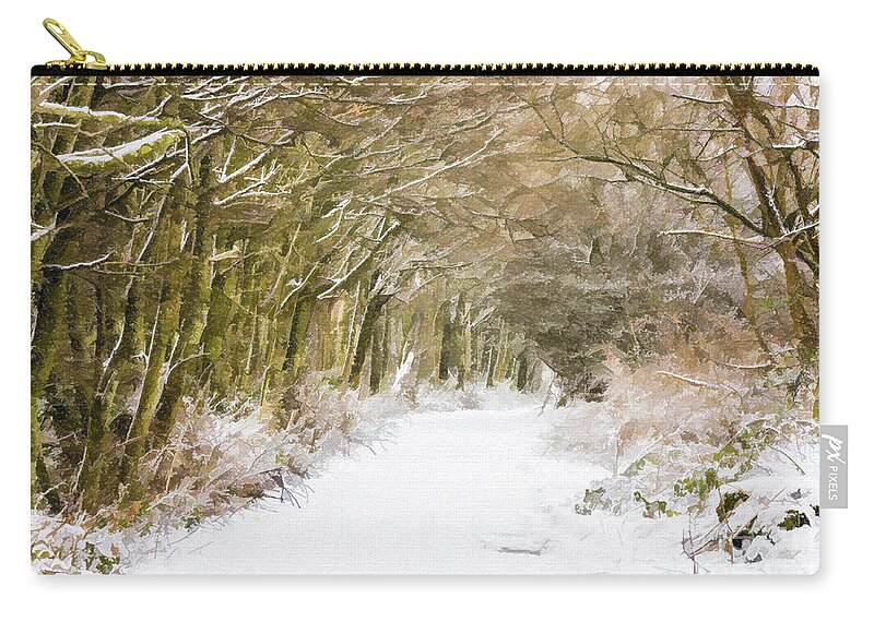 Winter Zip Pouch featuring the digital art Snowy path by Liz Leyden