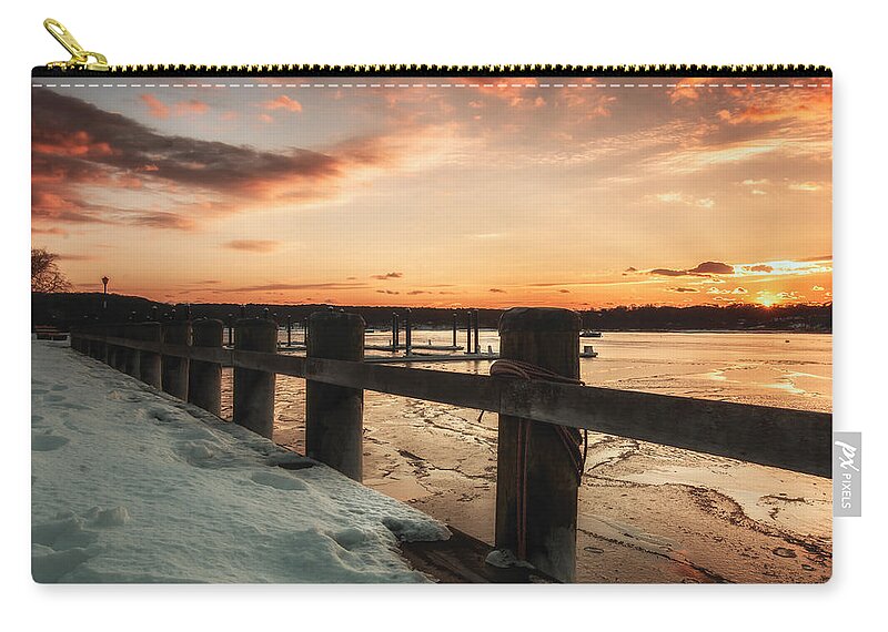 Northport Zip Pouch featuring the photograph Snowy Sunset in Northport New York by Alissa Beth Photography