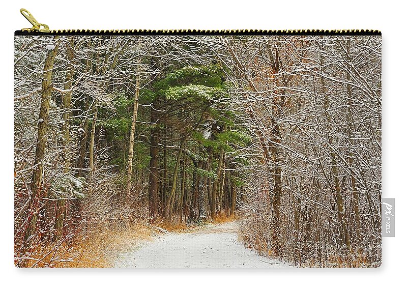 Snow Zip Pouch featuring the photograph Snowy Tunnel of Trees by Terri Gostola