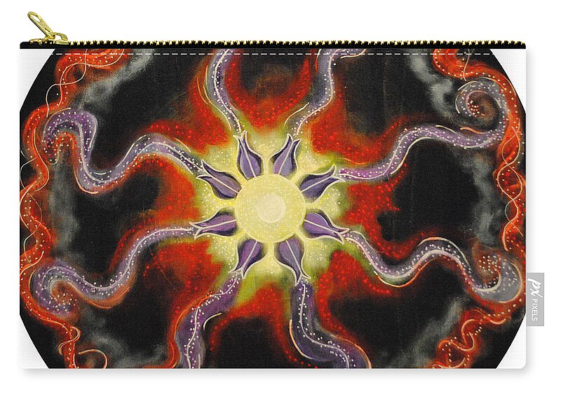 Sun Zip Pouch featuring the painting Solar Soul Red Illumination by Patricia Arroyo