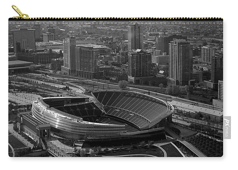 Chicago Zip Pouch featuring the photograph Soldier Field Chicago Sports 05 Black and White by Thomas Woolworth