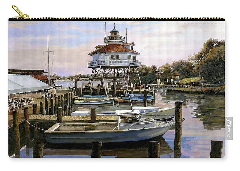 Solomon's Island Zip Pouch featuring the painting Solomon's Island Drum Point light house,MD by Guido Borelli