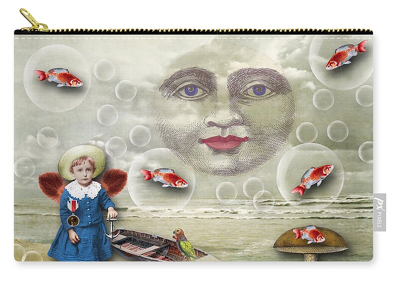 Something Fishy At The Shore Zip Pouch featuring the digital art Something Fishy at The Shore by Bellesouth Studio