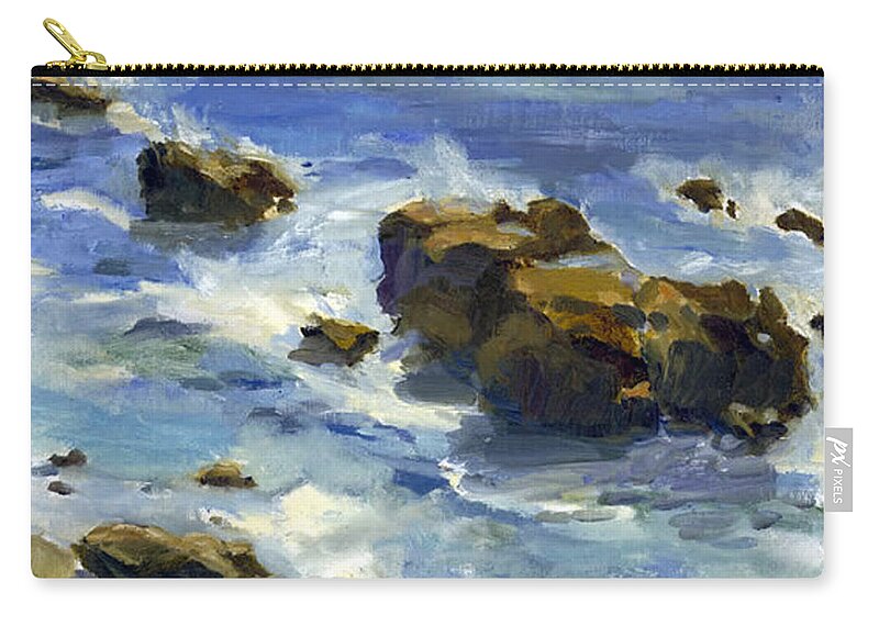 Waves Carry-all Pouch featuring the painting Soothed By The Sea... by Maria Hunt