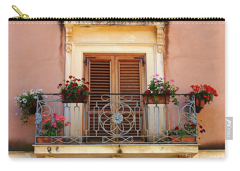  Italy Zip Pouch featuring the photograph Sorrento Italy Balcony by Bob Christopher