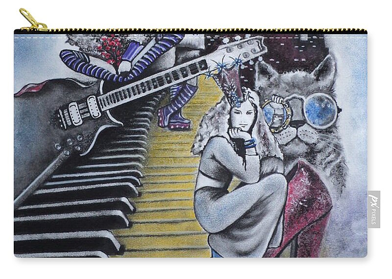 Vintage Zip Pouch featuring the drawing Sounds of the 70s by Carla Carson