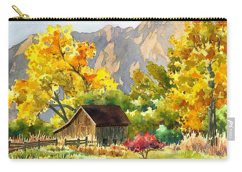 Barn Painting Zip Pouch featuring the painting South Boulder Barn by Anne Gifford