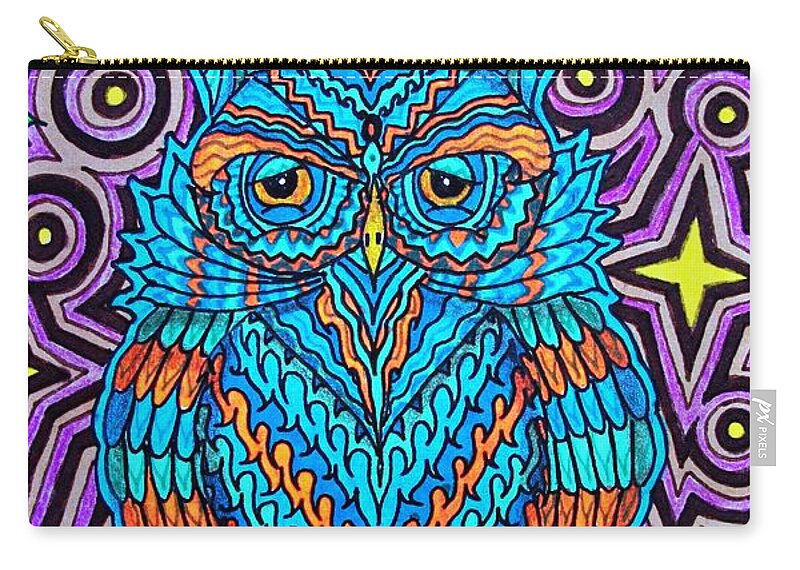 Owl Zip Pouch featuring the drawing Mr. Owl by Baruska A Michalcikova
