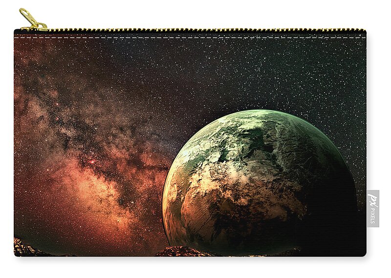 Space Zip Pouch featuring the digital art Spaced Out by Ally White
