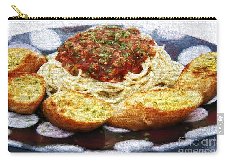 Andee Design Spaghetti Zip Pouch featuring the photograph Spaghetti And Garlic Toast 1 by Andee Design