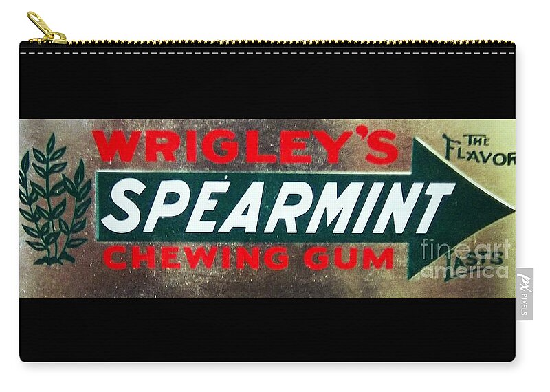 Sign Vintage Spearmint Wrigley's Gum Flavor Chew Lasts Sweet Zip Pouch featuring the photograph Spearmint Gum Sign Vintage by Saundra Myles