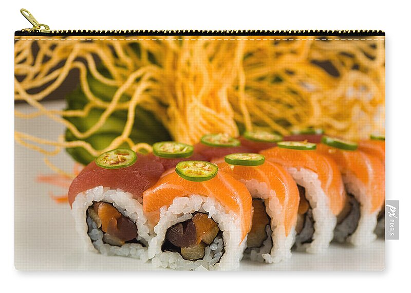 Asian Carry-all Pouch featuring the photograph Spicy Tuna and Salmon Roll by Raul Rodriguez