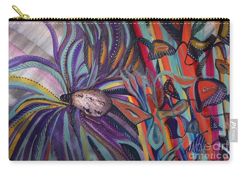 Spider Zip Pouch featuring the painting Spider Dance by Linda Markwardt