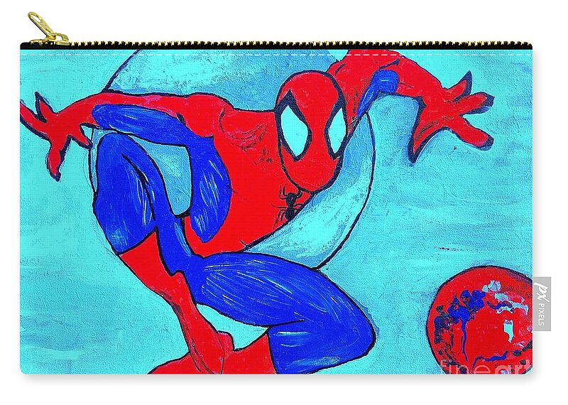 Spider-man Zip Pouch featuring the painting Spider-Man by Saundra Myles