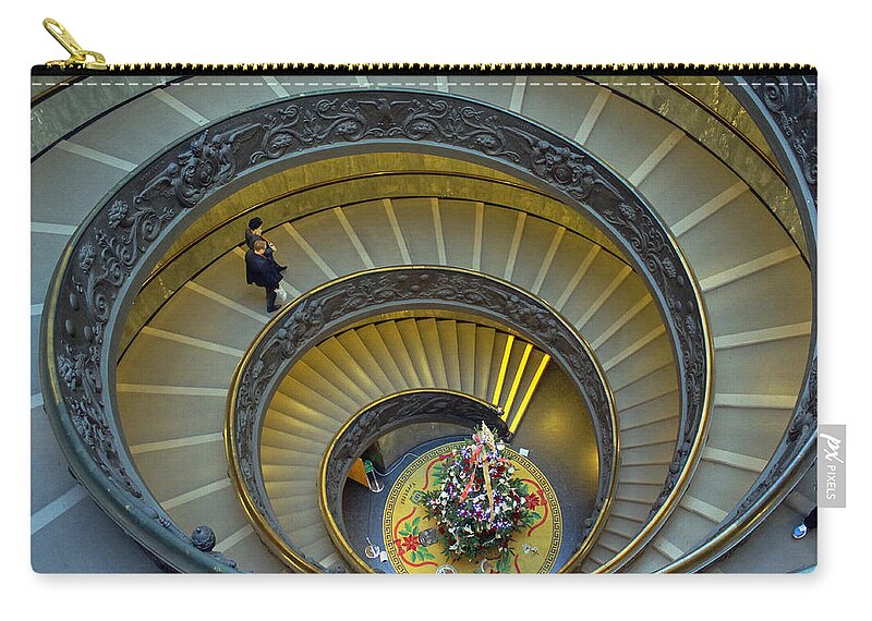 Spiral Staircase Zip Pouch featuring the photograph Spiral Staircase in Vatican Museum by Tony Murtagh