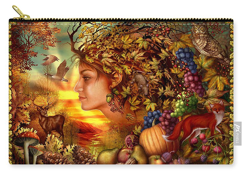Fantasy Zip Pouch featuring the digital art Spirit of Autumn by MGL Meiklejohn Graphics Licensing