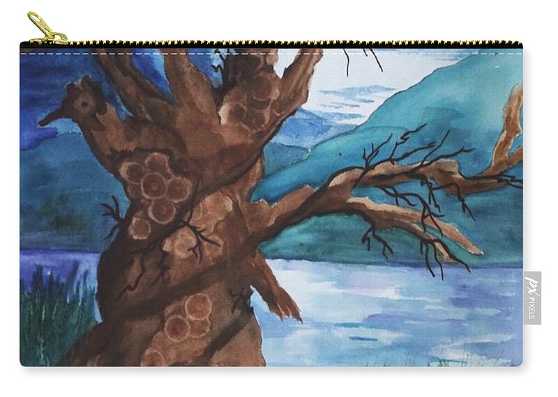 Tree Zip Pouch featuring the painting Spirit Tree by Ellen Levinson