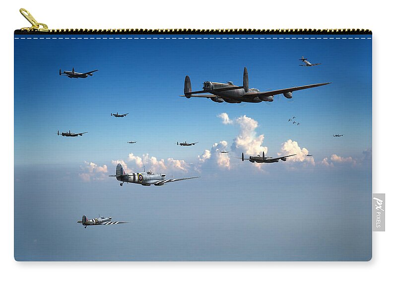 Spitfires Zip Pouch featuring the photograph Spitfires escorting Lancasters by Gary Eason
