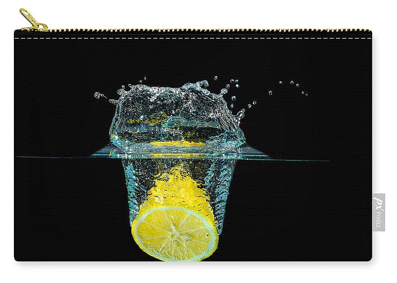 Beverage Zip Pouch featuring the photograph Splashing Lemon by Peter Lakomy